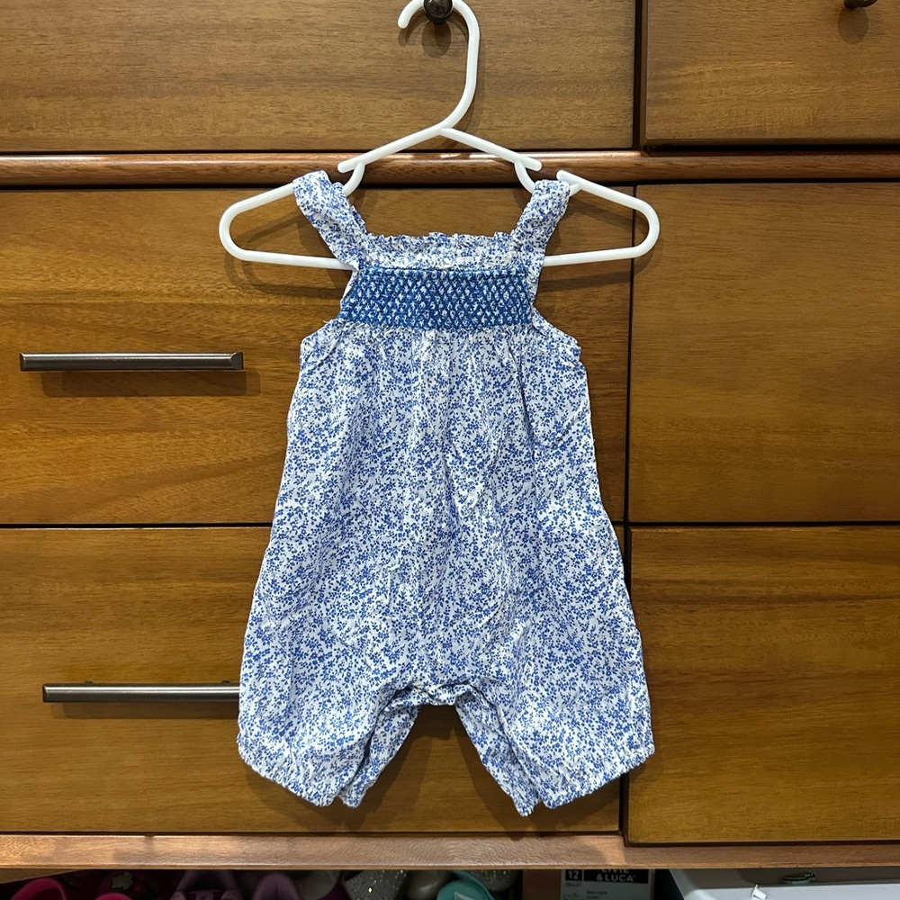 JoJo Maman Bebe Blue and White Floral Footie